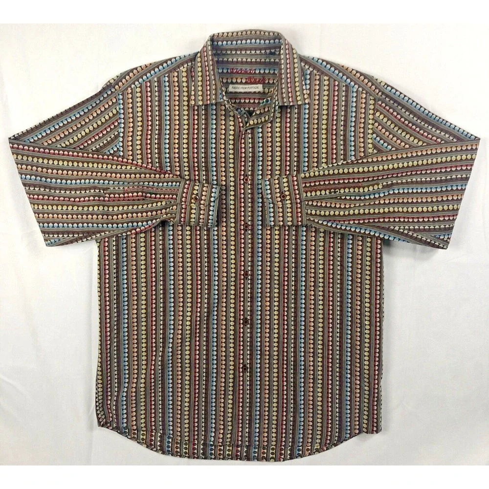 Visconti Black Shirt Mens MED Striped Multicolor Button Up Long Sleeve Geometric